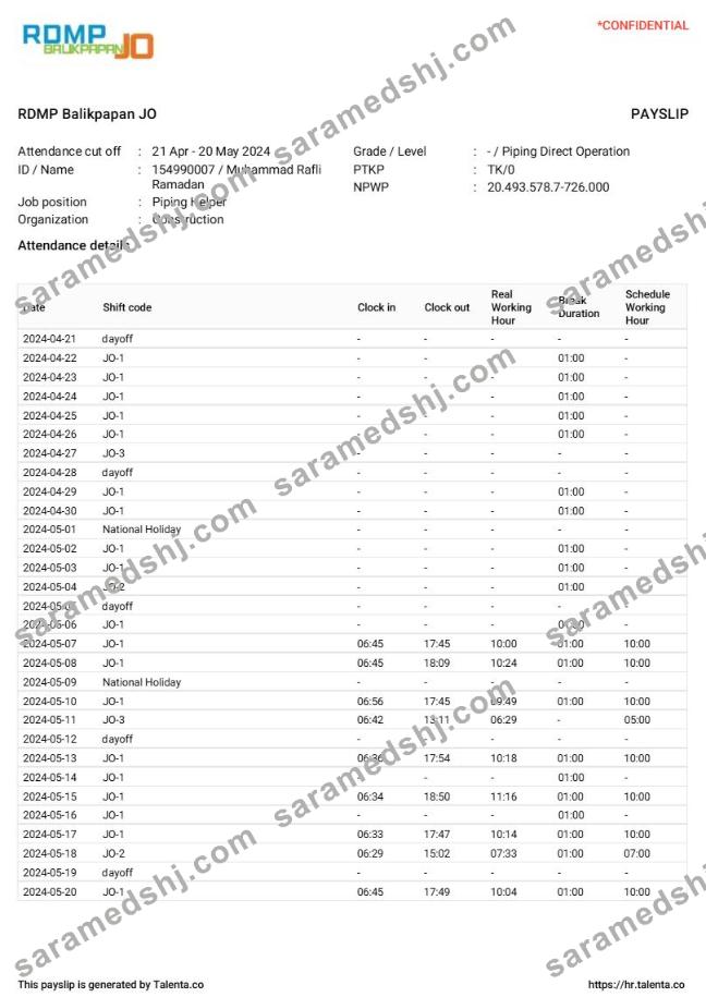 RDMP Balikpapan JO construction company payslip template in Word and PDF formats.pdf, 2